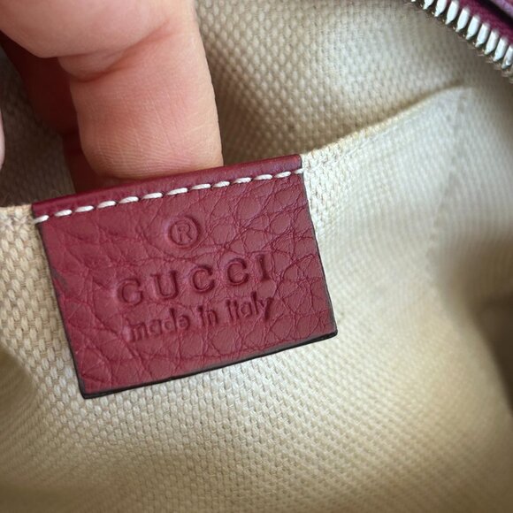 Authentic Gucci Pebbled Calfskin Studded Small Soho Disco Bag Soft Burgundy - Picture 8 of 16